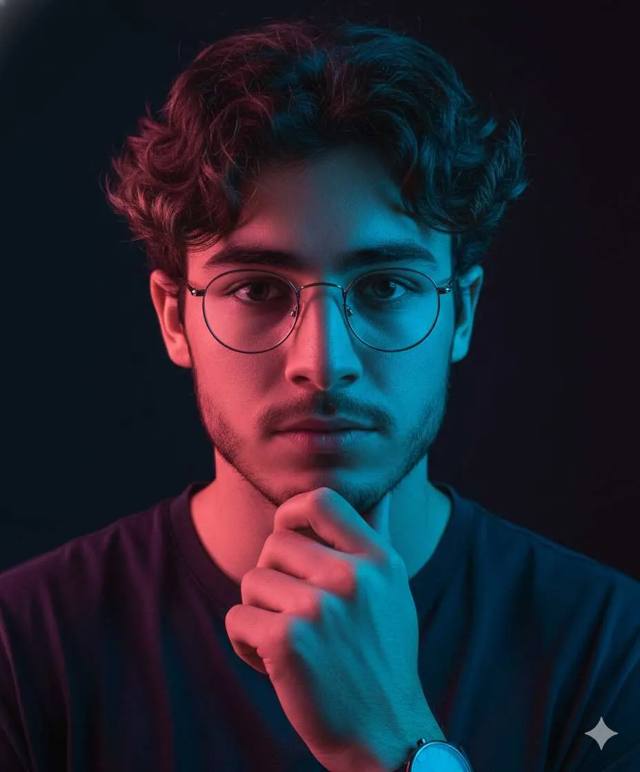 Dramatic Dual Colored Lighting Portrait Prompt